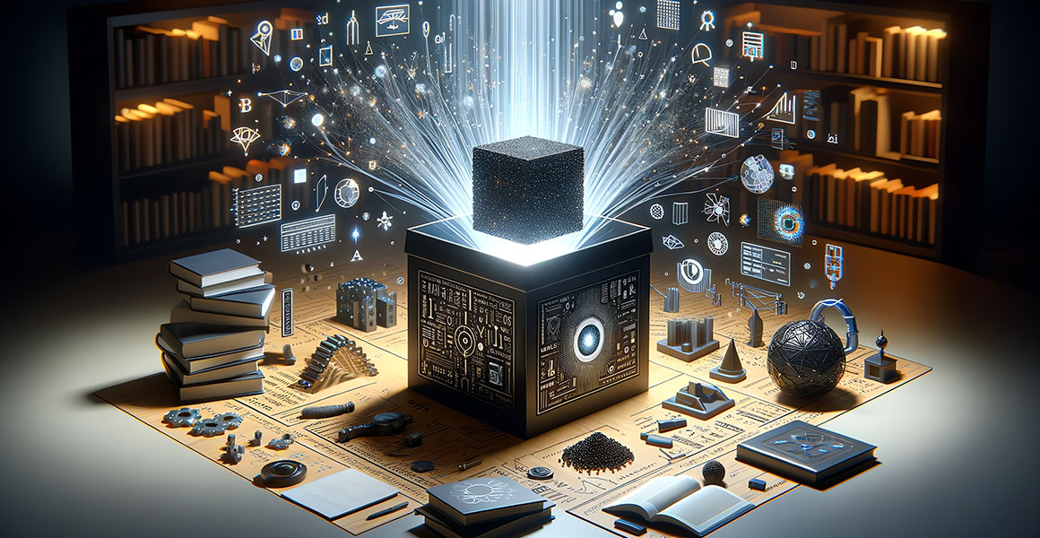 Visualization of a structured information core with radiating digital elements – symbolic image for hybrid AI search and controlled information processing.